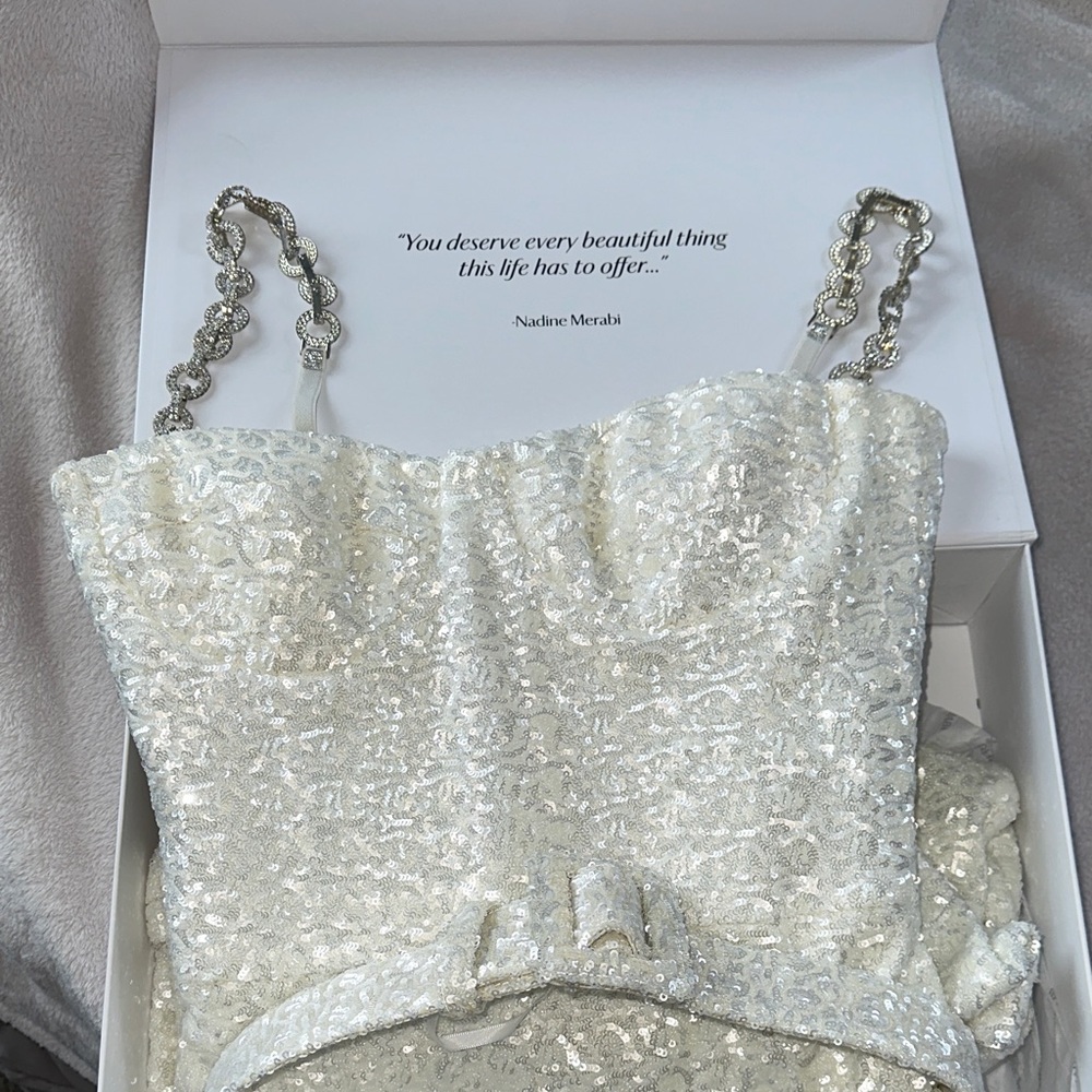 NADINE MERABI Ivory Sequin Strap jumpsuit